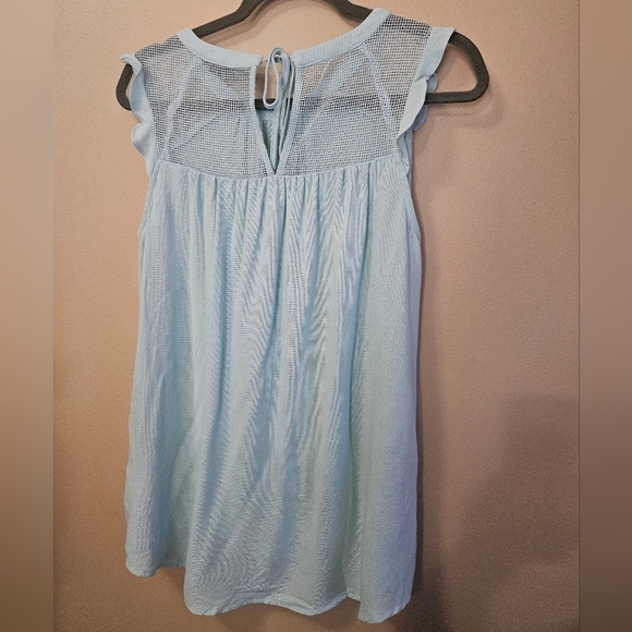 Doe And Rae Women's Size L Lattice Ruffled Cap Sleeve Bany Blue Color - Picture 2 of 4